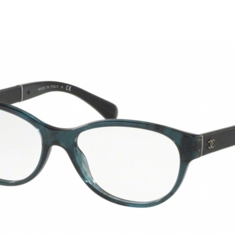 Authentic CHANEL Glasses 3309-Q c.1570 size 53-16 with leather on temples